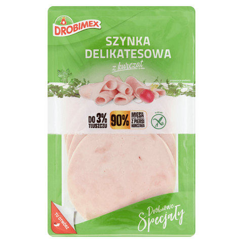 DROBIMEX Szynka delikatesowa z kurczat w plastrach. 44,90 zl/kg