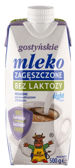 SM GOSTYN Mleko gostynskie zageszczone bez laktozy nieslodzone lekkie 2,5%. 15,78 zl/kg