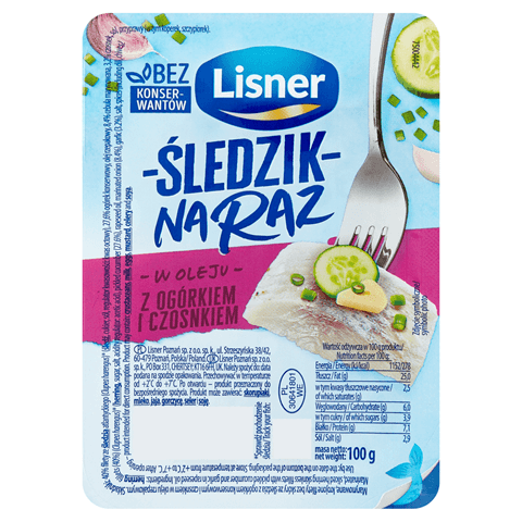 LISNER Sledzik na raz z ogorkiem i czosnkiem. 33,90 zl/kg
